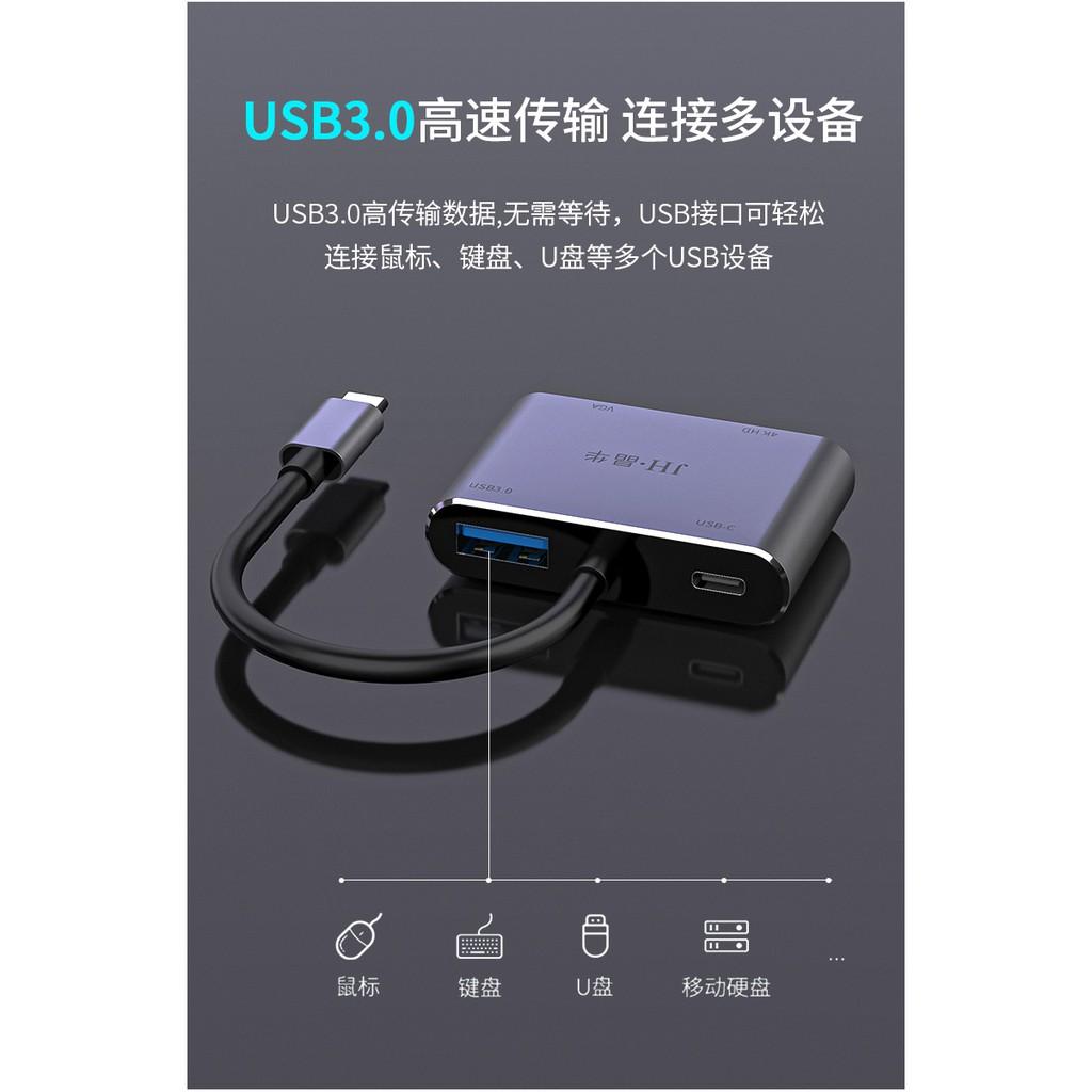 Hub Usb Type-c to HDMI, VGA, Usb và sạc 65w cho Táo, Nintendo Switch - JH z343 - Hồ Phạm