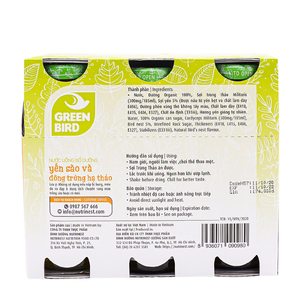 Nước uống bổ dưỡng yến sào và đông trùng hạ thảo Greenbird