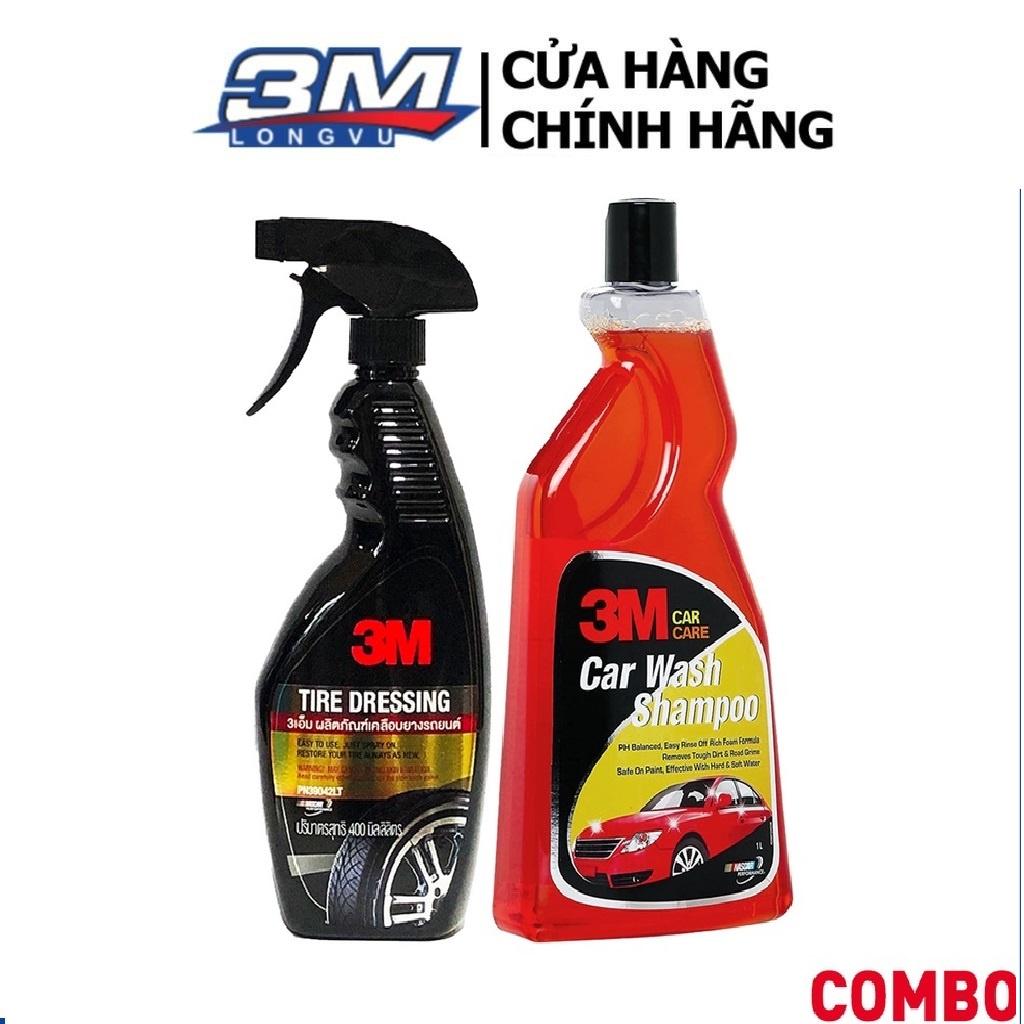 Combo Chai Xịt Bảo Dưỡng Và Phủ Bóng Lốp Xe 3M 39042 LT 400ml Và Xà Bông Rửa Xe 3M Car Wash 1L - 3M Long Vu