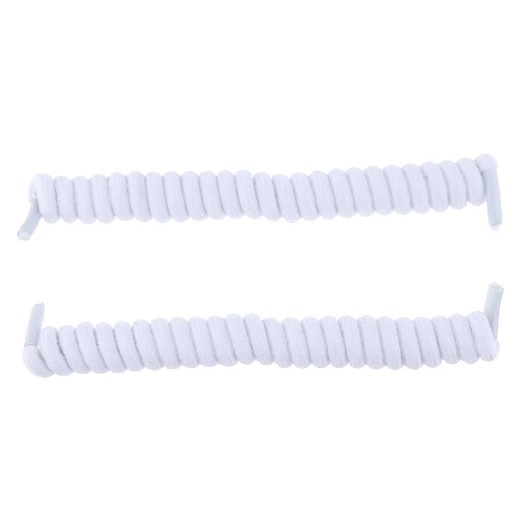 2xElastic No Tie Shoe Laces Curly Shoelaces for Adult & Kids Trainers White
