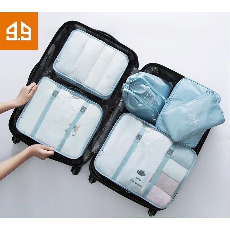 Set 6 túi du lich 1 mặt lưới tiện lợi phân loại đồ khi mang đi du lịch