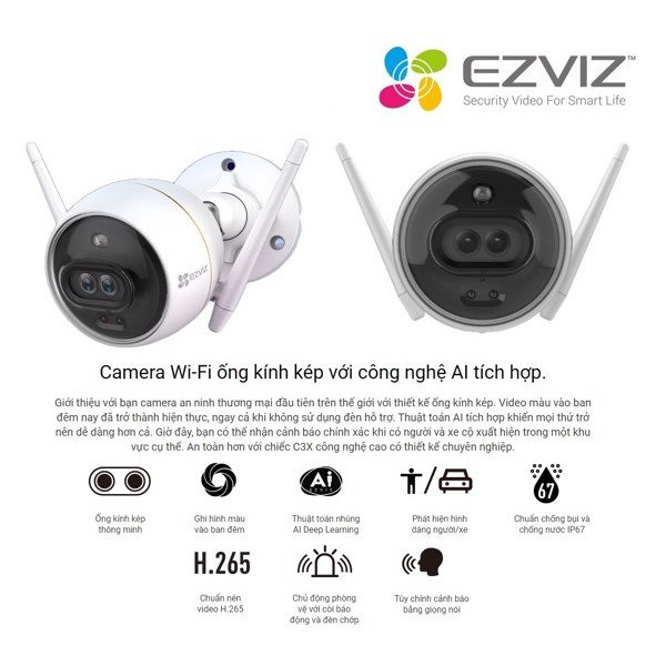 Camera Ezviz IP Wifi Ngoài Trời  C3X Bản Mắt Kép Có Màu Ban Đêm Full HD 1080P  - Hàng Chính Hãng