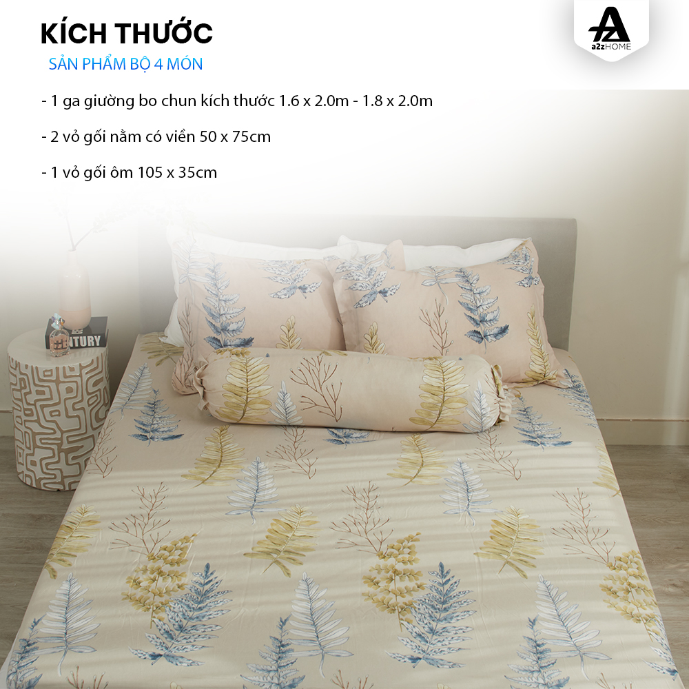 Bộ Ga Trải Giường 4 Món Fern Trees Mềm Mại, 100% Mirco Silk Cao Cấp A2Z Home