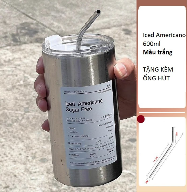 Ly giữ nhiệt iced americano inox 304 cao cấp, cốc giữ nhiệt 600ml có ống hút tiện lợi GD699-lytru600