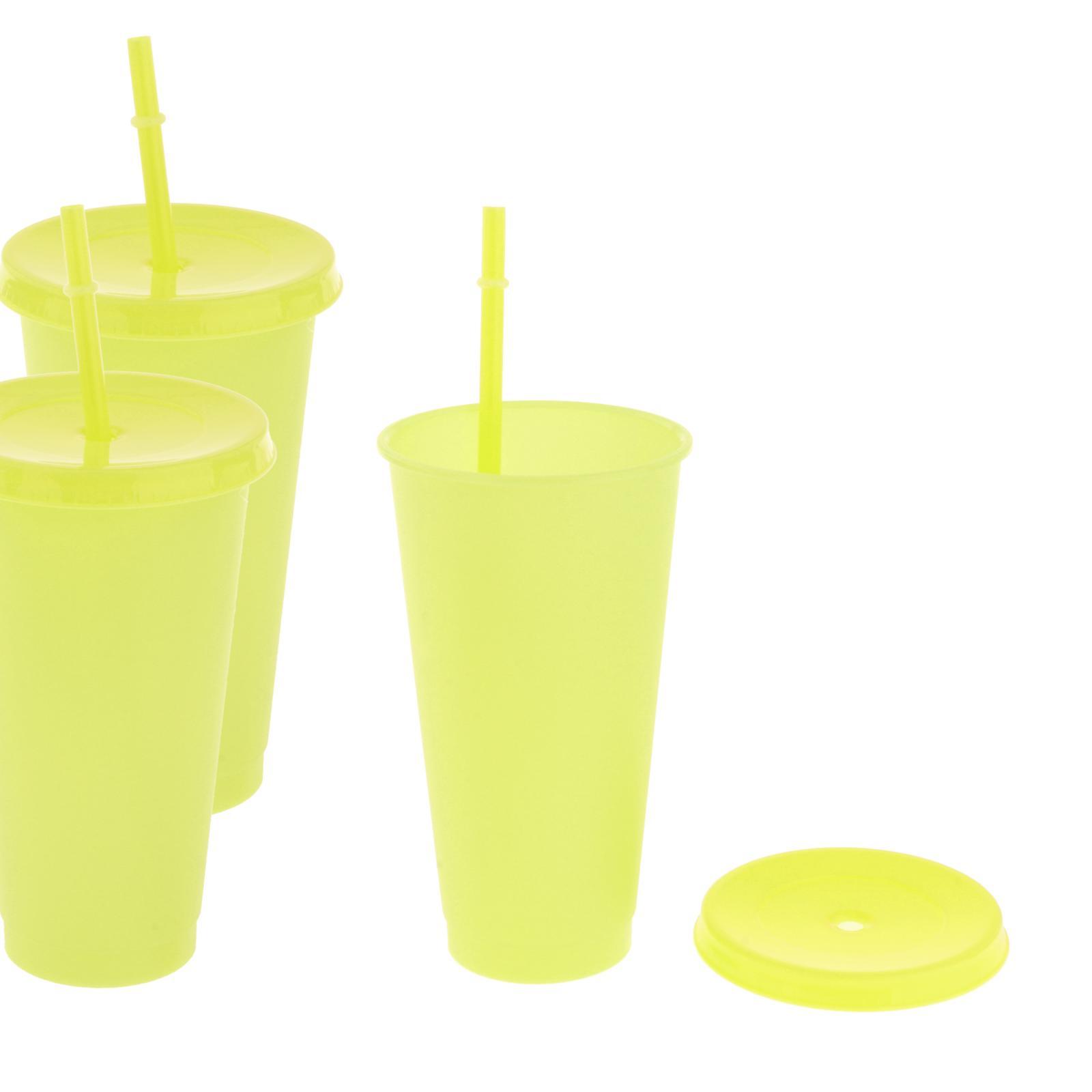 Color Changing Cups with Lids and Straws for Adults - 5 Reusable Tumblers with Lids and Straws in Bright Colors, Plastic Iced Coffee Cup