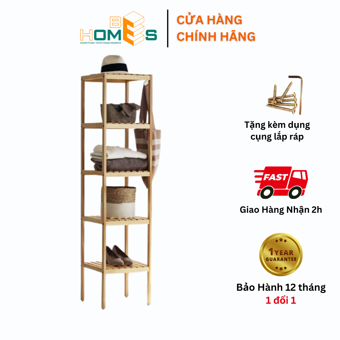 Kệ tab đầu giường Behomes 5 tầng, decor phòng ngủ