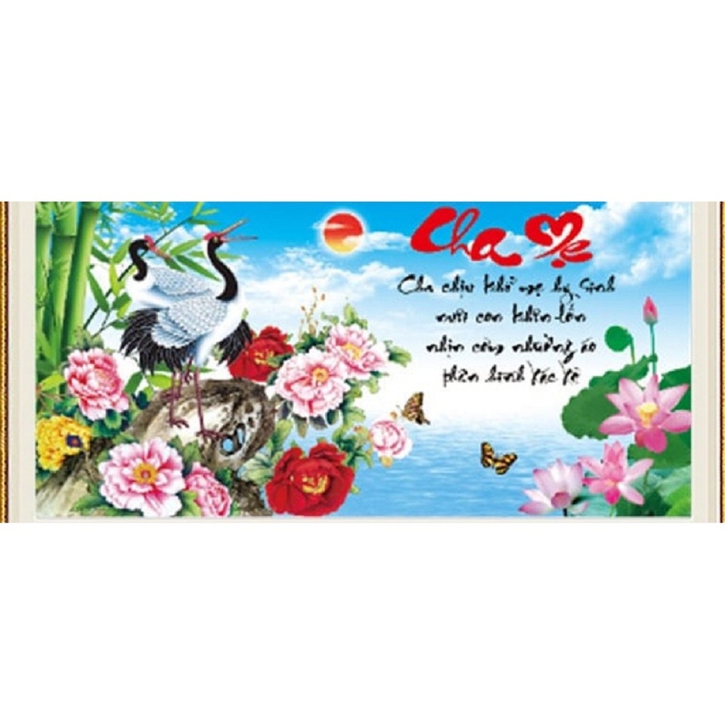 TRANH THÊU 3D CHA MẸ 77x39cm -TỰ THÊU