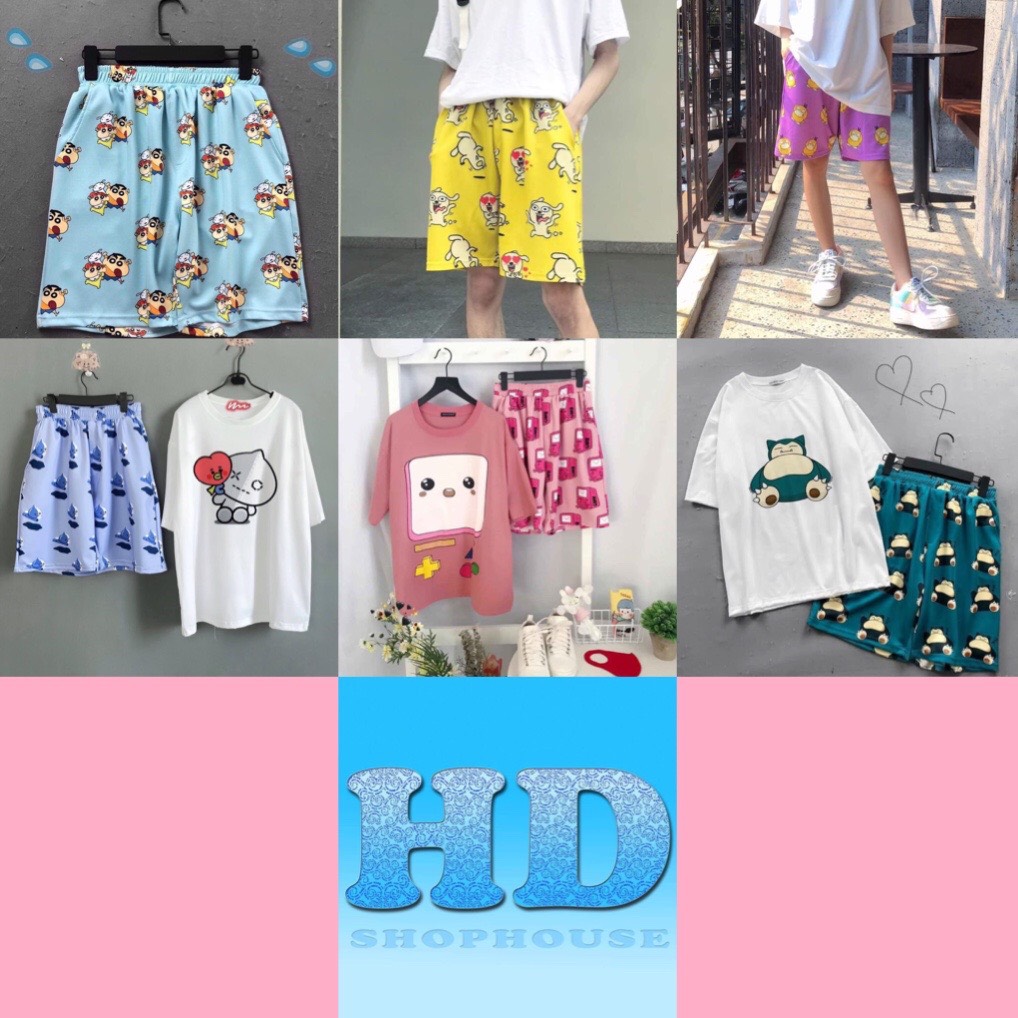 (40-65kg) Quần Short cartoon hình thú unisex nam/nữ chất thun cào. Quần short nam. Quần short nữ. Họa tiết: thú mỏ vịt tím - chó vàng - gà vàng -  shin cậu bé bút chì - máy game BMO xanh ngọc - thú mỏ vịt vàng - perry - vịt đen - thỏ tím - tororo xám - gấu koya xanh ngọc - tim trắng - bts đen - mèo tím - stitch trắng - vô diệm xanh - khủng long cam - ngựa pony hồng