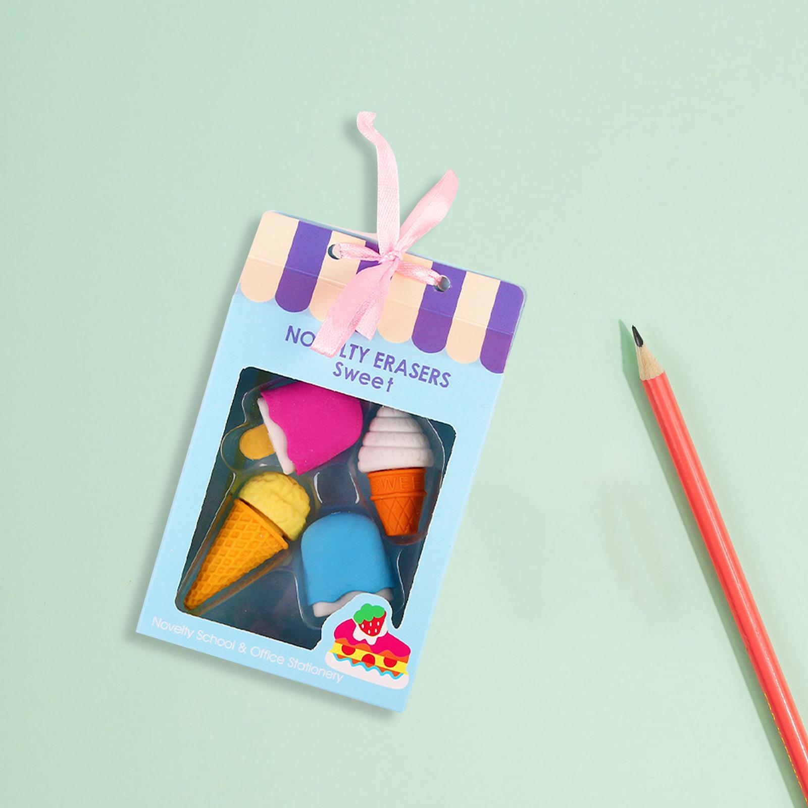 4Pcs Cartoon Mini Eraser Unique Creative Dessert Erasers for Office Supplies