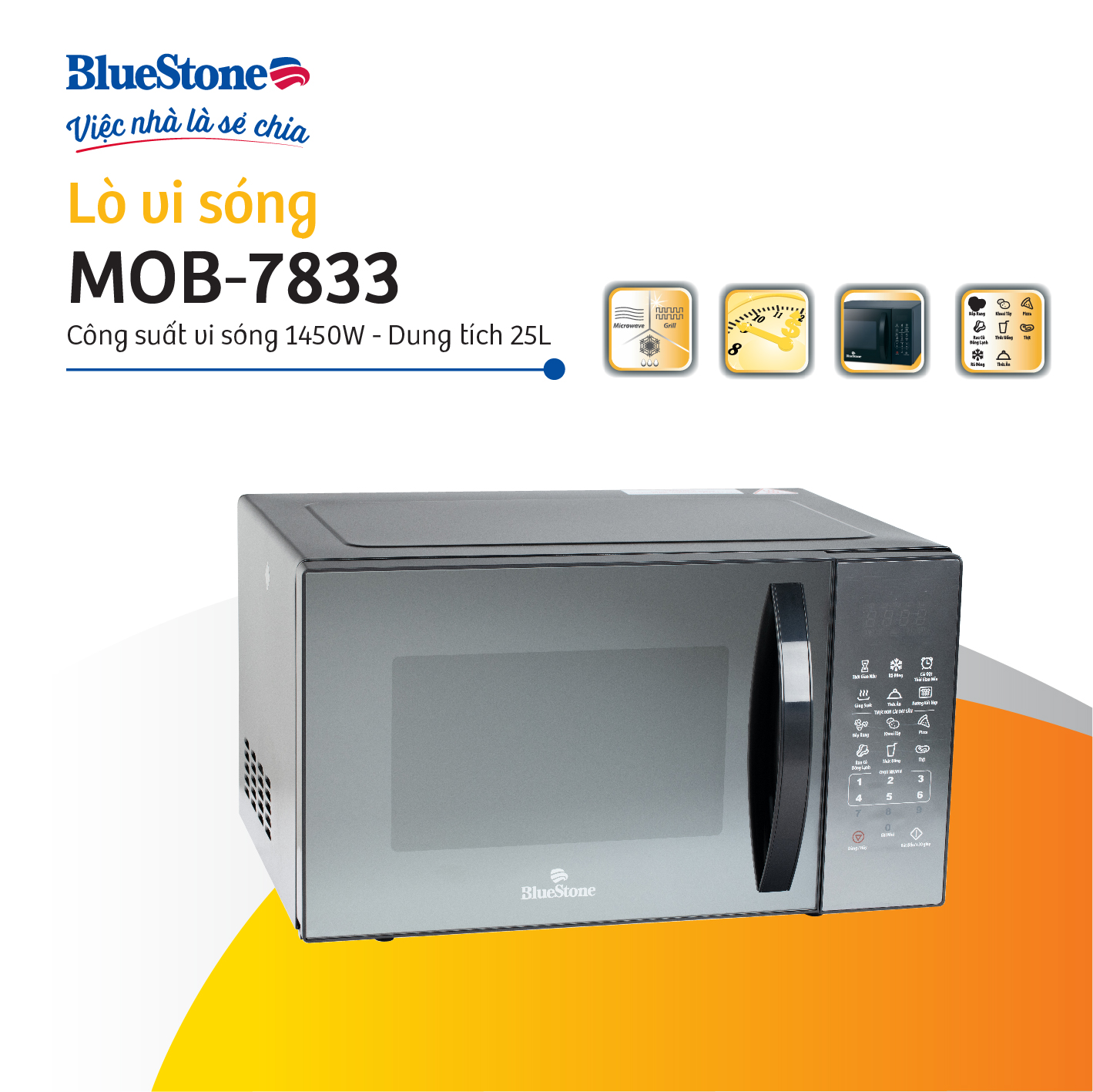 Lò Vi Sóng Có Nướng BlueStone MOB-7833 ( 25 Lít) - Hàng chính hãng