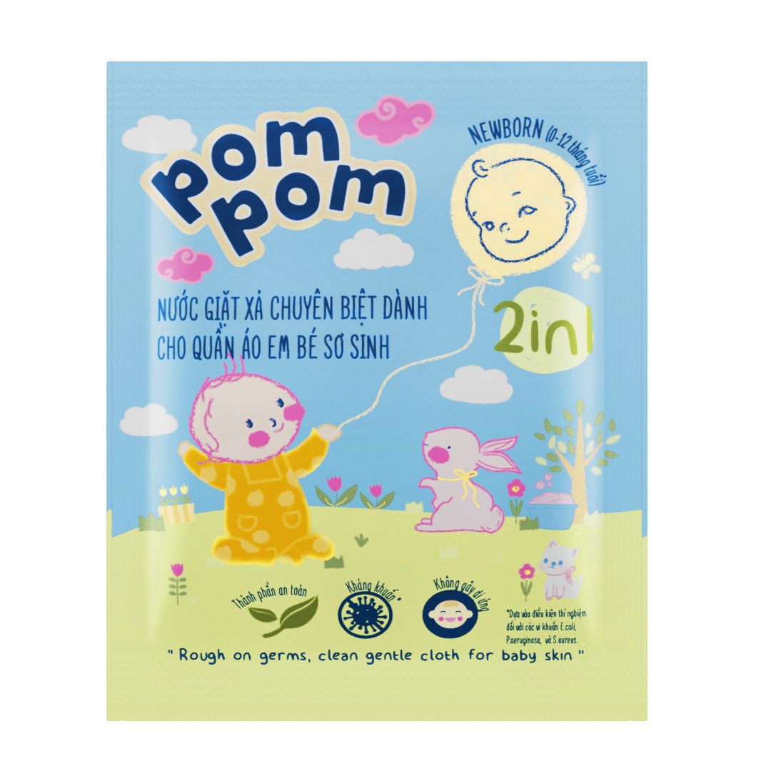 Dây 12 Gói (20ml) - Nước giặt xả Pom Pom Newborn cho Bé sơ sinh (0-12 Tháng Tuổi)