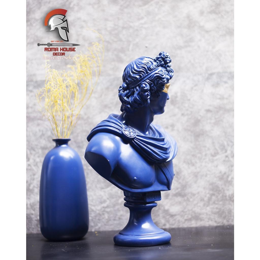 Tượng cổ điển Hy lạp Apollo cao 35cm màu xanh dương trang trí nhà cửa showroom