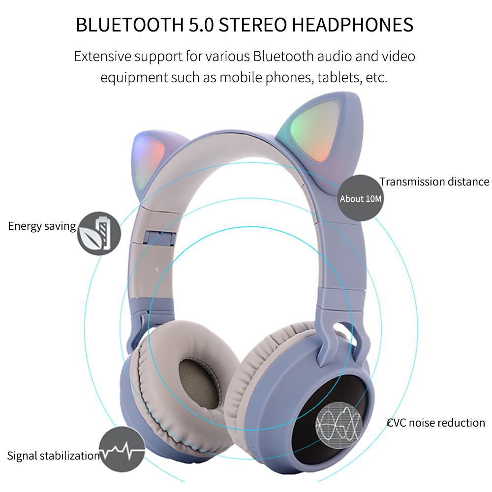 Tai Nghe Bluetooth Không Dây Bộ Dành Cho Máy Tính Cá Nhân Không Dây Tai Nghe Có Mic Bluetooth 5.0 LED Mèo Tai Tai Nghe