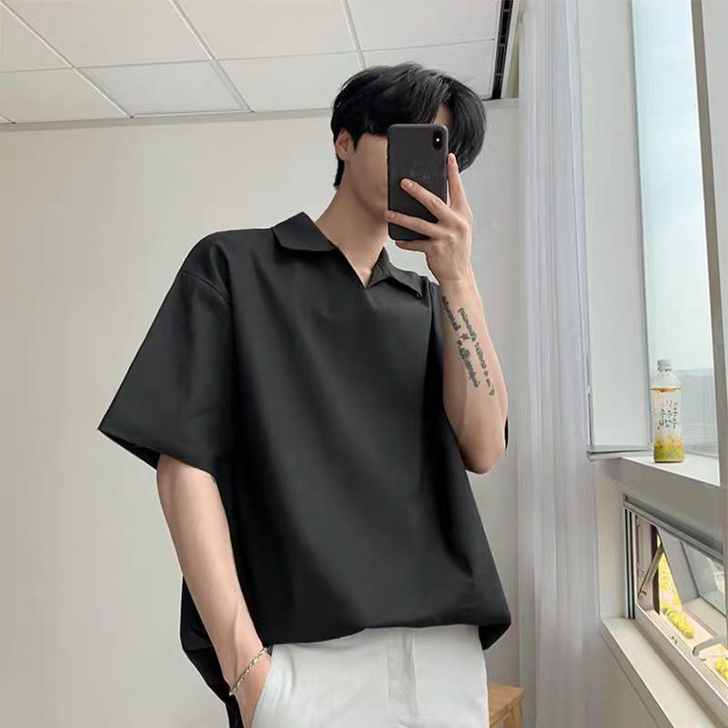 Áo Sơ Mi Tay Lỡ Cổ Chui Basic Trơn, Form Rộng, Unisex Nam Nữ Tay Ngắn Style Hàn Quốc SMC4