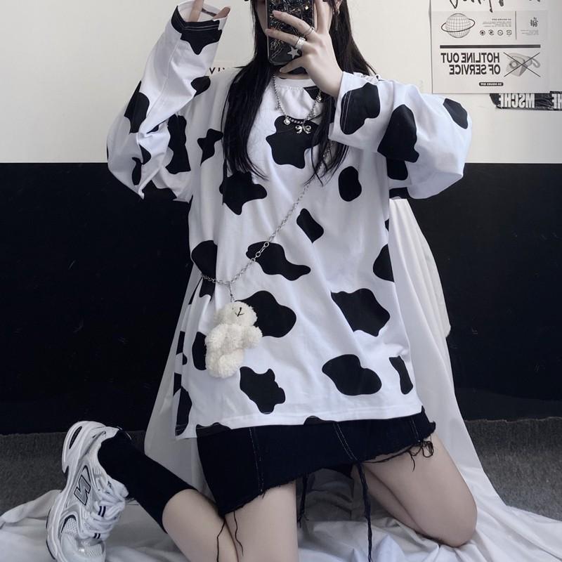 Áo thun bò sữa tay dài nam nữ form rộng Unisex, Sweater bò sữa Hot trend thoitrangsilethienphuc