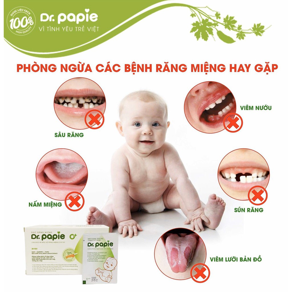 Gạc Rơ Lưỡi, Vệ Sinh Răng Miệng Cho Bé Dr Papie (1 hộp 30 gói)