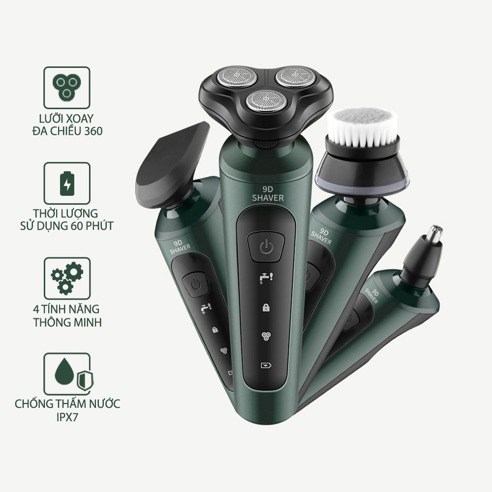 Máy cạo râu 9D SHAVER cao cấp loại 4in1 chống nước chuẩn IPX7