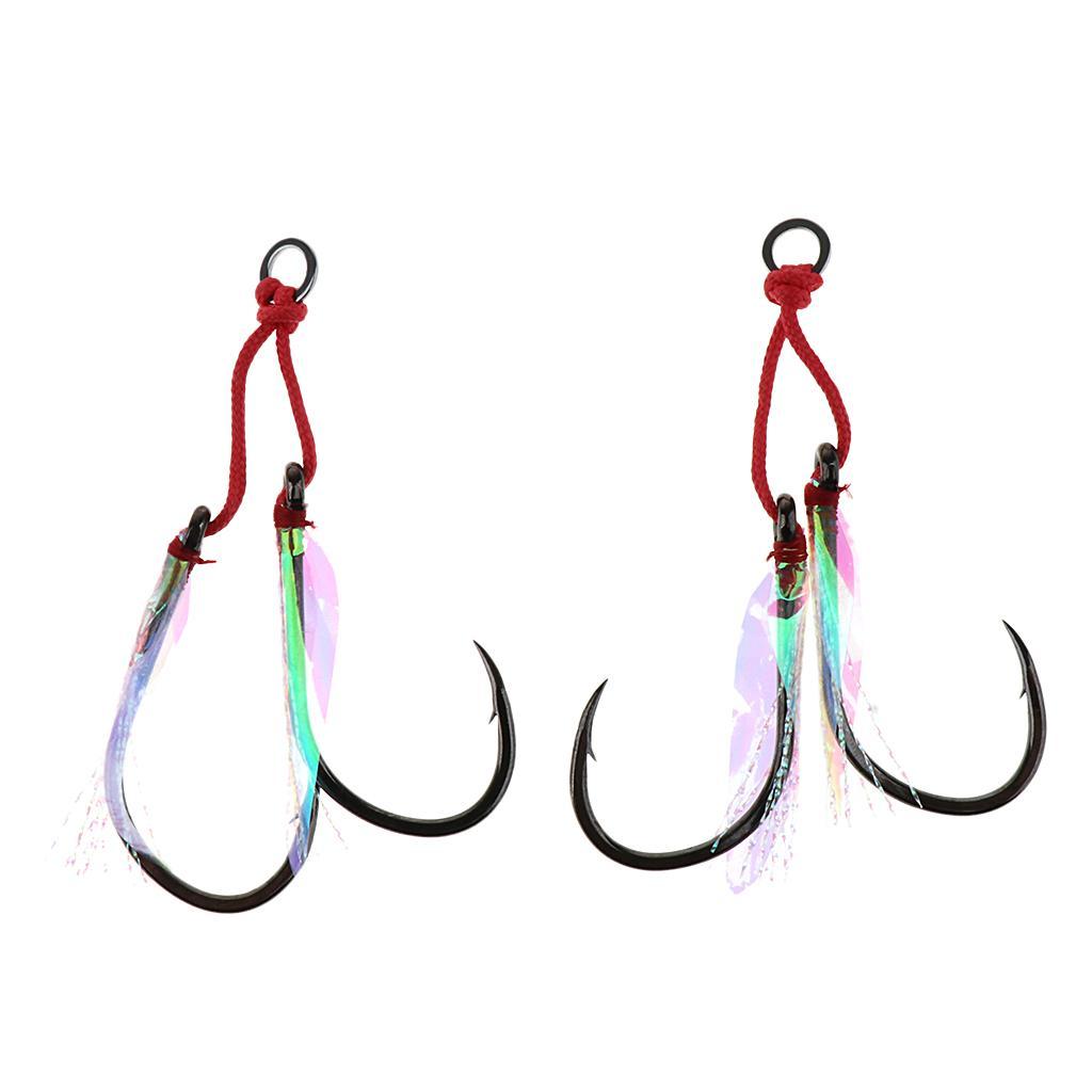 2Pcs Slow Jig Hook Fishing Assist Hook High Carbon Steel with Braided PE Line