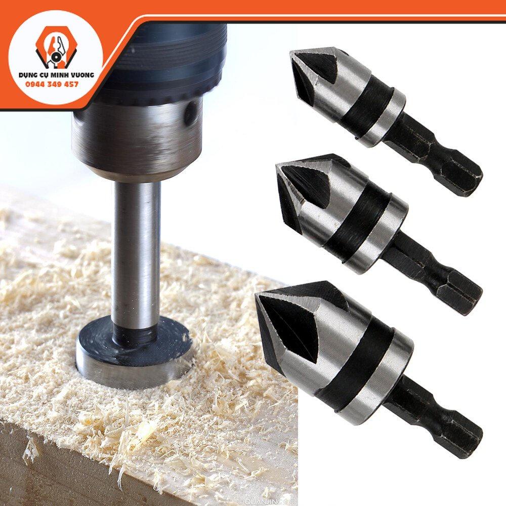 Bộ 3 mũi khoan vát mép góc bằng thép carbon 90 độ chuôi lục giác 5 khóe