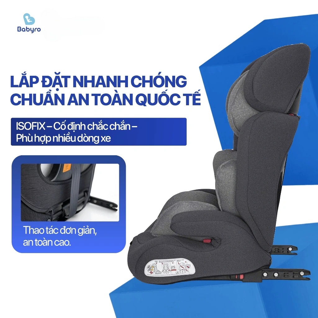 Ghế ngồi ô tô Babyro Wing, cho bé 3-12 tuổi, lắp đặt isofix, gấp gọn - hàng chính hãng