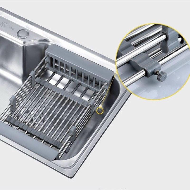 Rổ inox rút gọn - Khay inox gác bồn rửa tiện dụng(Ty)