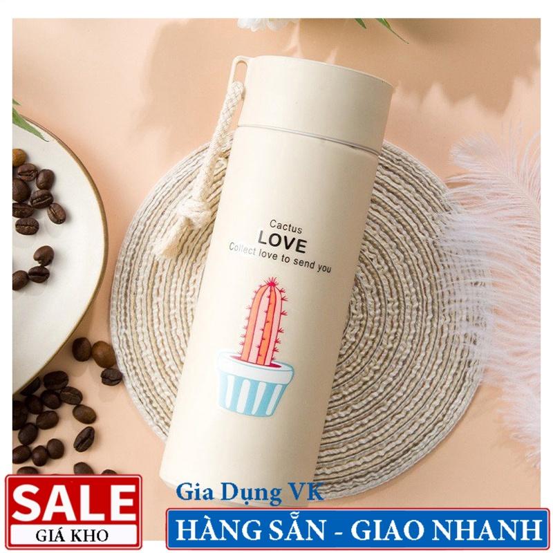 Bình Đựng Nước Lõi Thủy Tinh Họa Tiết Xương Rồng Dễ Thương Dung Tích 400ml