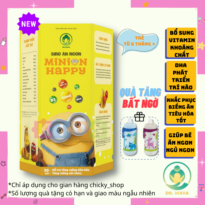 Siro ăn ngon MINION HAPPY (30 GÓI) hỗ trợ tiêu hóa tốt, giúp trẻ phát triển cân nặng chiều cao