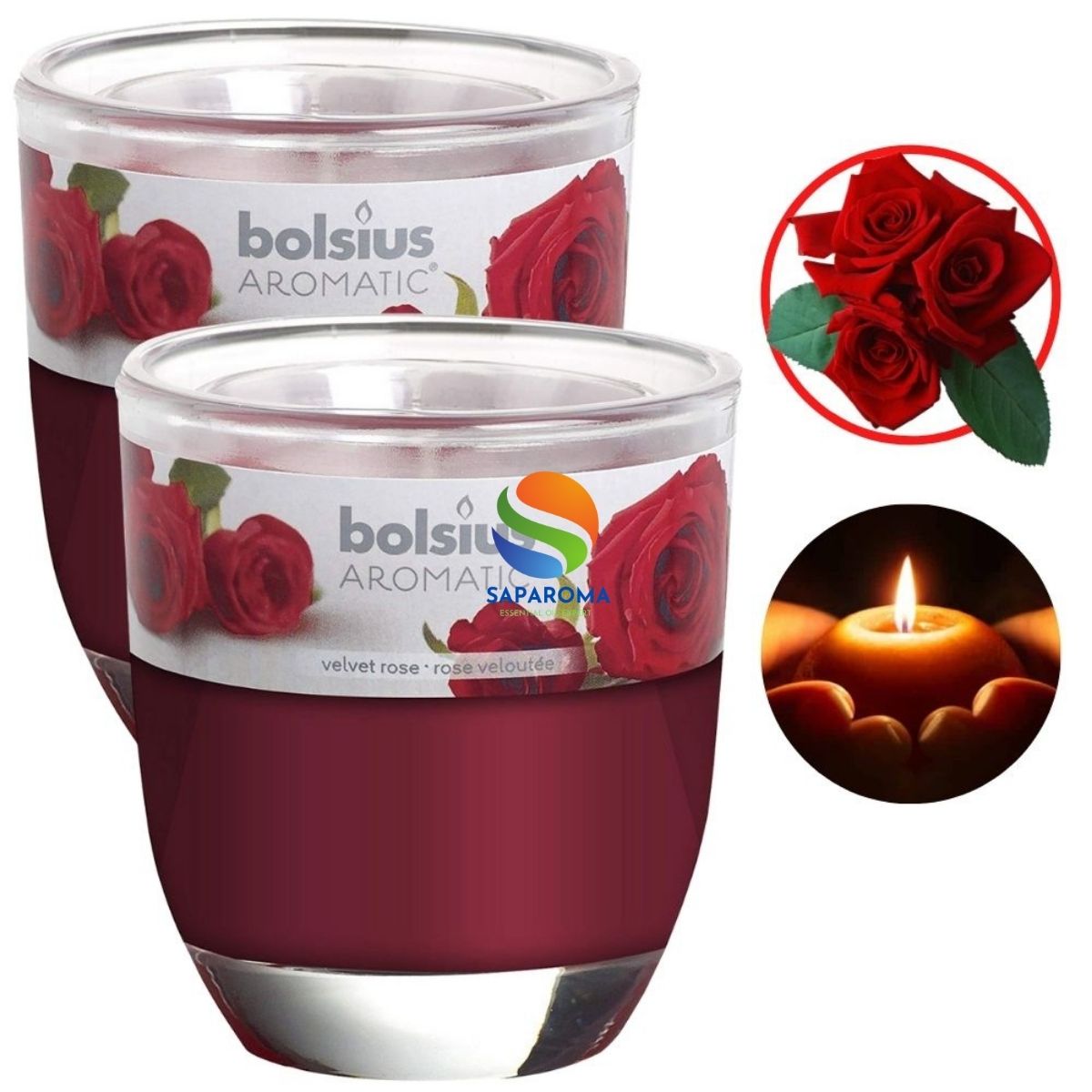 Combo 2 ly nến thơm tinh dầu Bolsius Velvet Rose 105g - hoa hồng nhung, nến trang trí, thơm phòng, thư giãn, Hỗ trợ khử mùi