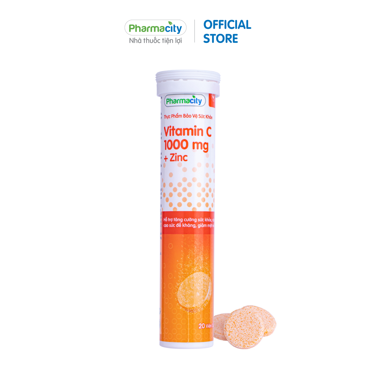 Thực phẩm Pharmacity bảo vệ sức khỏe Vitamin C 1000 mg + Zinc (Tuýp 20 viên)