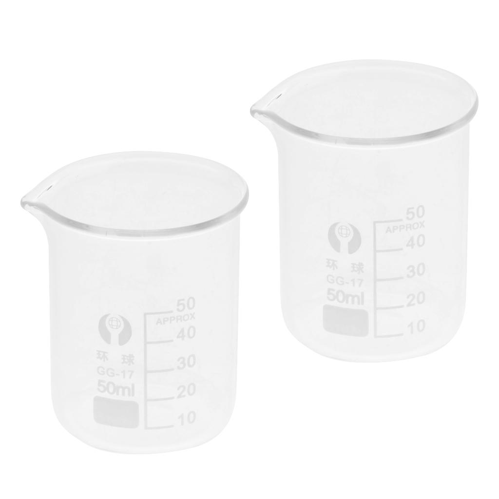 2x2PCS Laboratory Beaker Borosilicate Glass Measuring Cup Scale Beaker 50ml