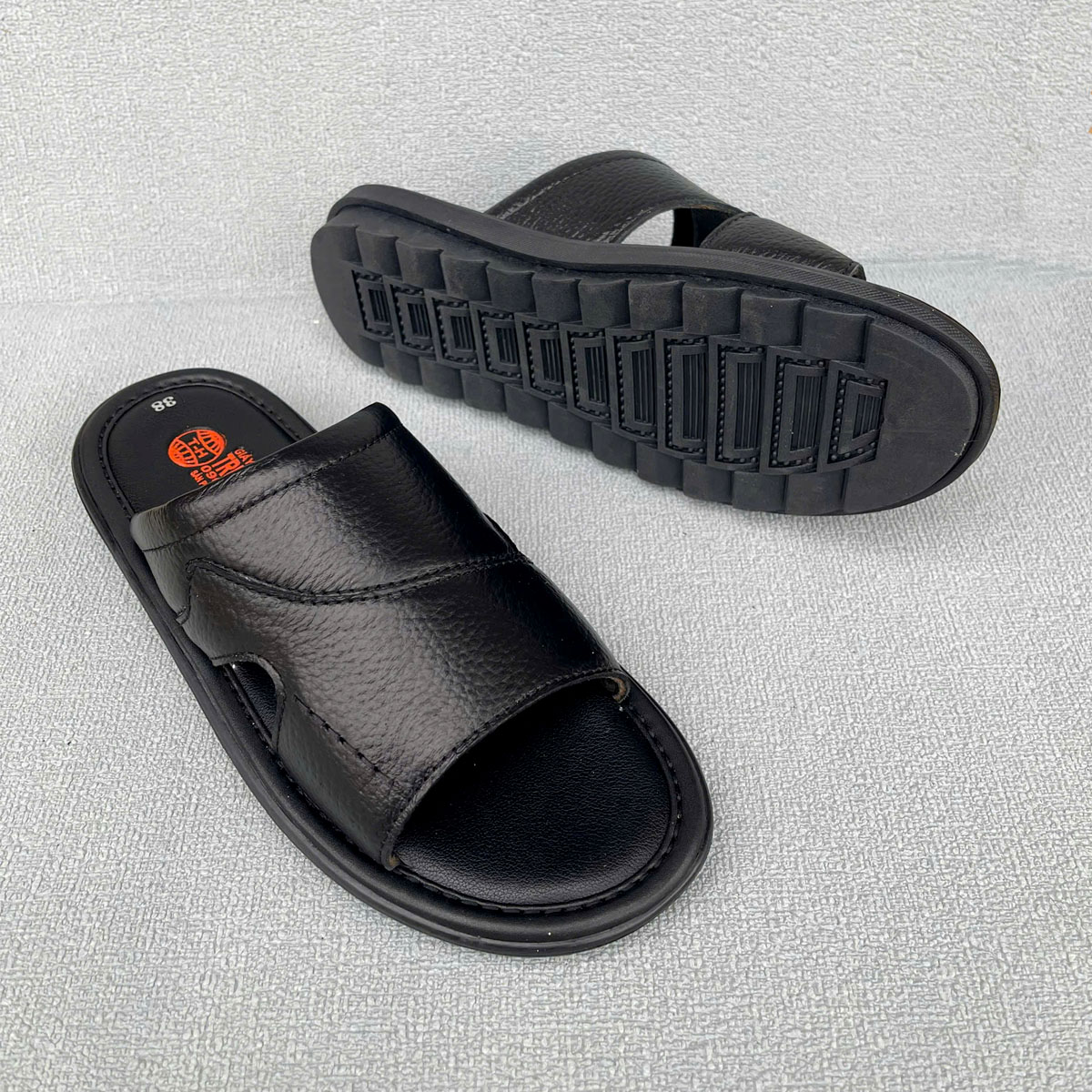 Dép da nam Quai ngang trung niên Trường Hải  DN1442 đế cao 2.5cm da bò 2 màu nâu, đen