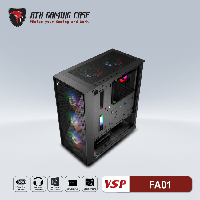 Vỏ máy tính Case VSP FA01 ~ Kính cường lực (Không FAN - ITX, MicroATX, ATX) - Hàng chính hãng TECH VISION phân phối