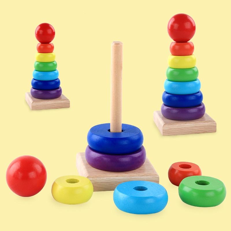 Đồ Chơi Gỗ Combo 04 Món Đồ Chơi Gỗ Luồn Hạt Con Sâu Uốn Dẻo Đàn 8 Thanh Tháp Cầu Vồng