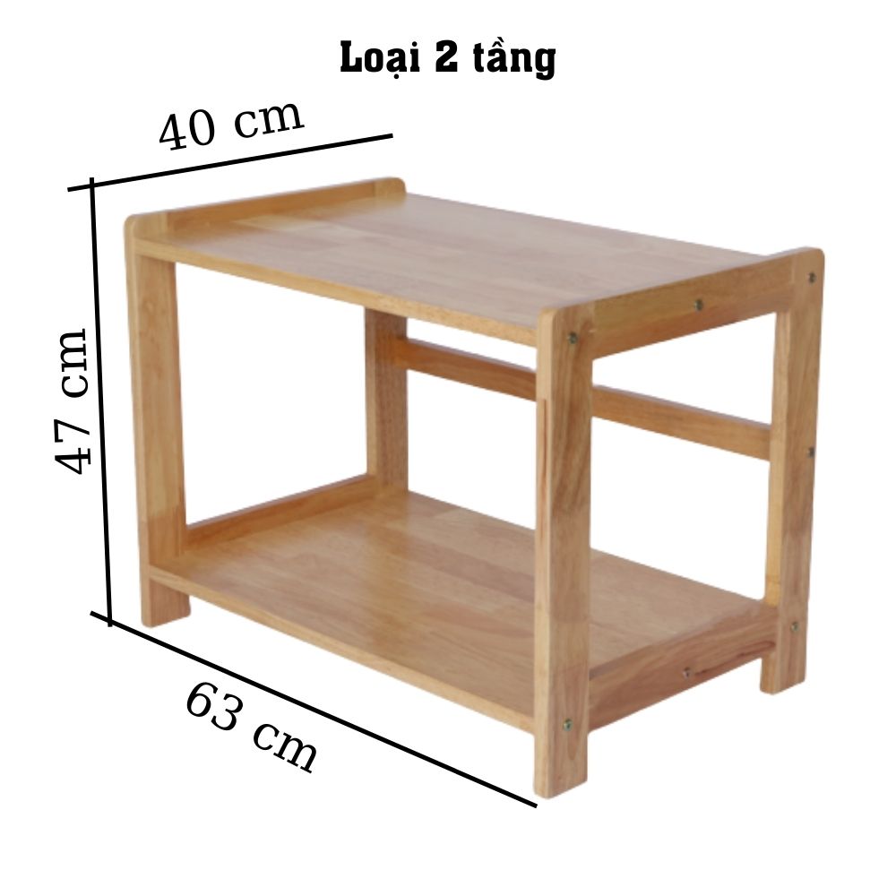 Kệ nhà bếp loại đẹp đựng lò vi sóng và đồ dùng nhà bếp bằng gỗ cao su tự nhiên mặt liền kích thước 2 tầng 3 tầng 4 tầng đa năng thông minh tiện ích