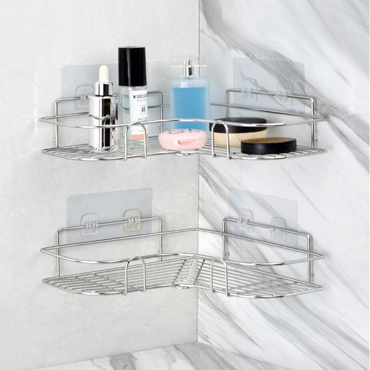 Kệ góc Inox không gỉ nhà tắm, nhà bếp, phòng khách tam giác dán tường siêu dính