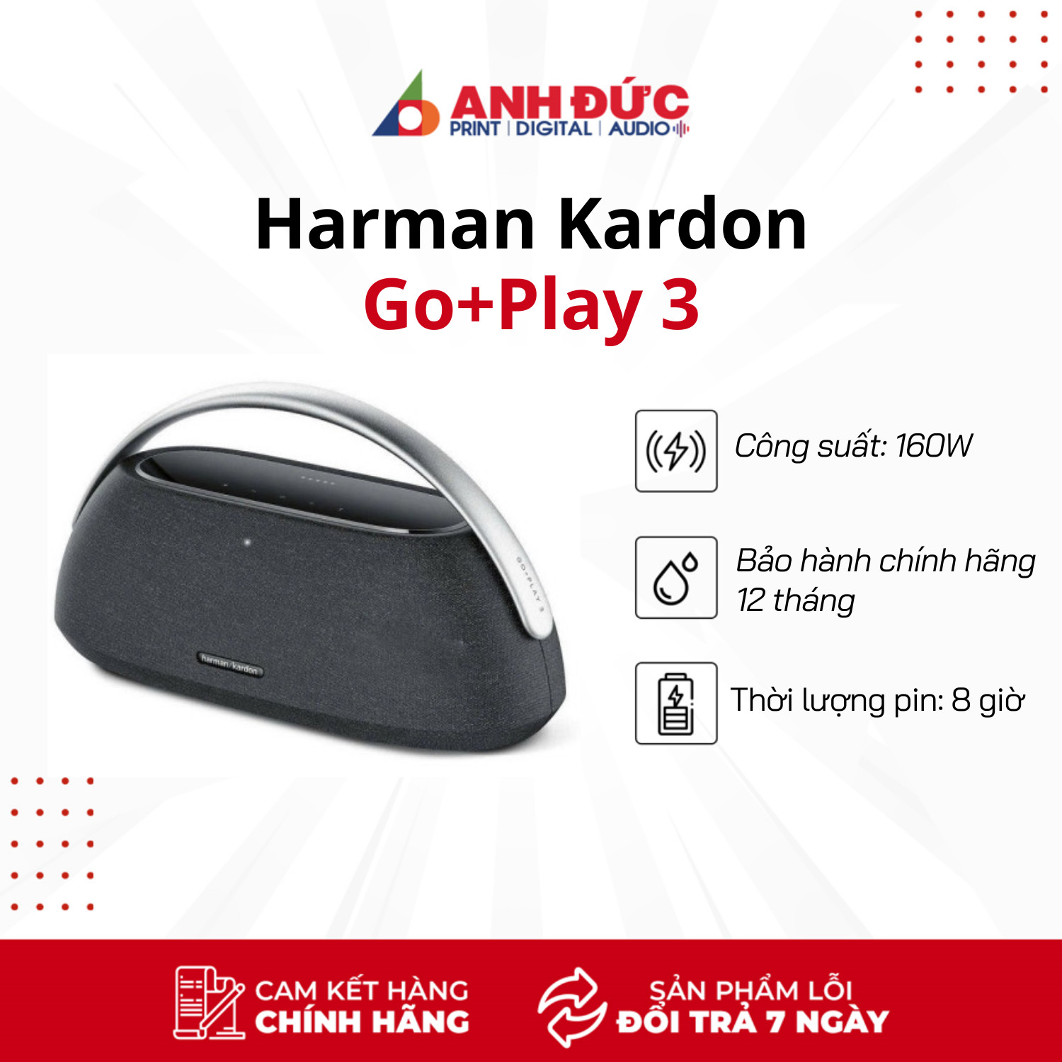 Loa Harman Kardon Go Play 3 (Công suất 160W) - Hàng Chính Hãng PGI
