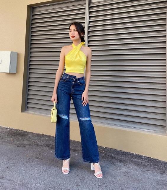 Quần Jean Culottes Lưng Cao Dáng Dài