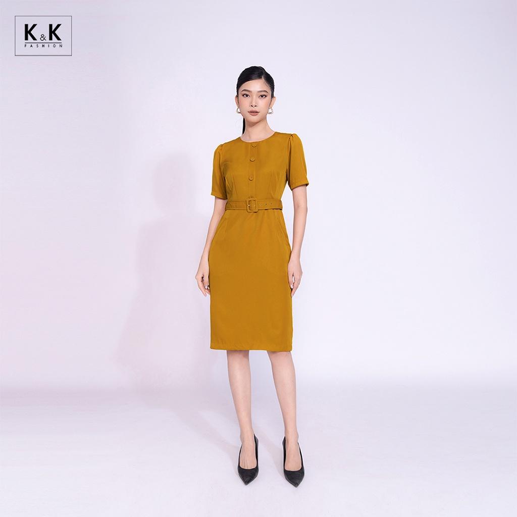 Đầm Ôm Công Sở Nữ Phối Đai Eo K&amp;K Fashion KK119-17 Chất Liệu Cotton Hàn