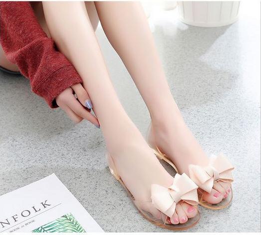 Dép nhựa đi mưa đính nơ trong suốt siêu cute cho bạn nữ V157