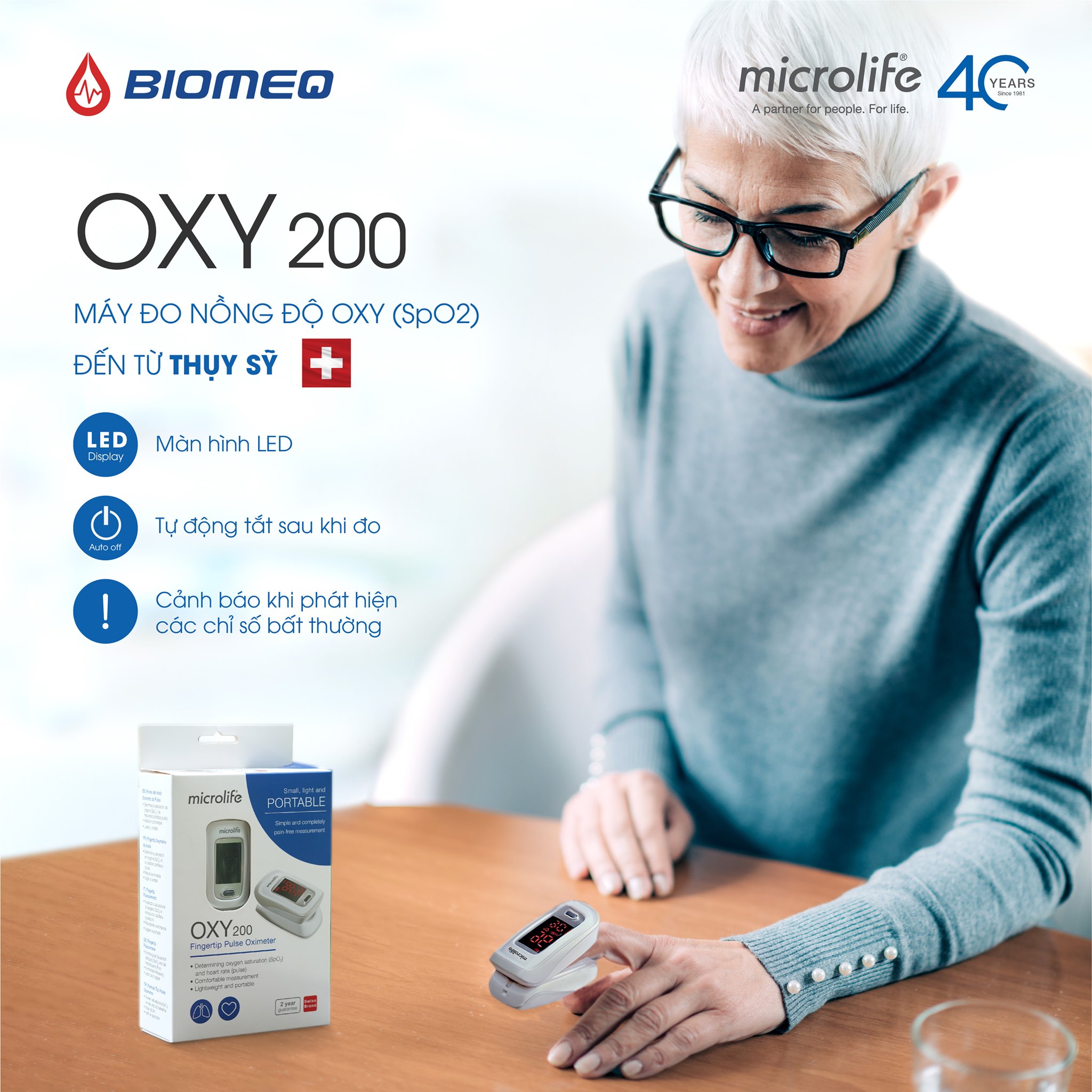 Máy Đo Nồng Độ Oxy SPO2 Và Nhịp Tim Microlife OXY200 -VT0389