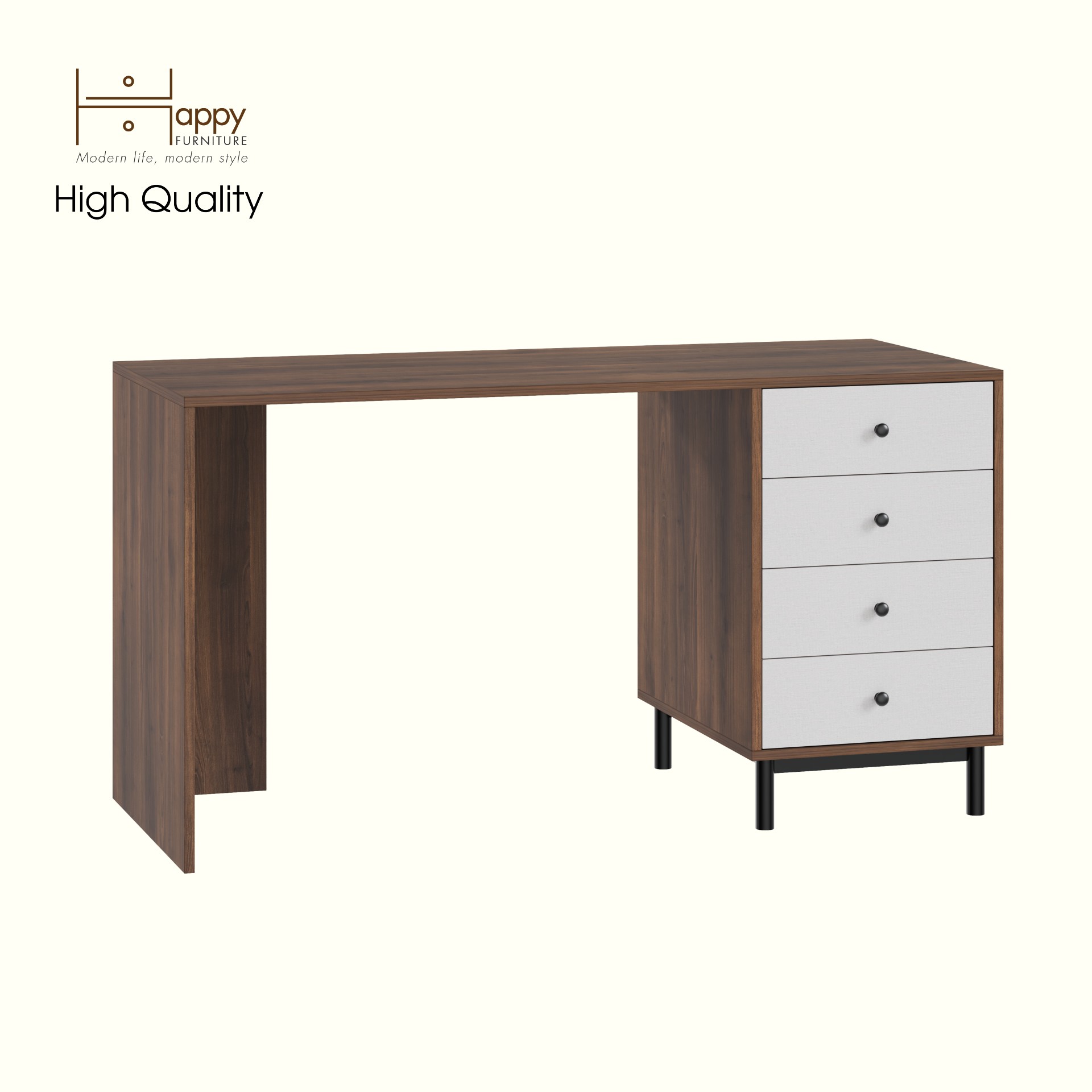 HAPPY FURNITURE , Bàn làm việc 4 ngăn kéo - LIVIK, BAN_141 BAN_142, 59cm x 75cm RxC