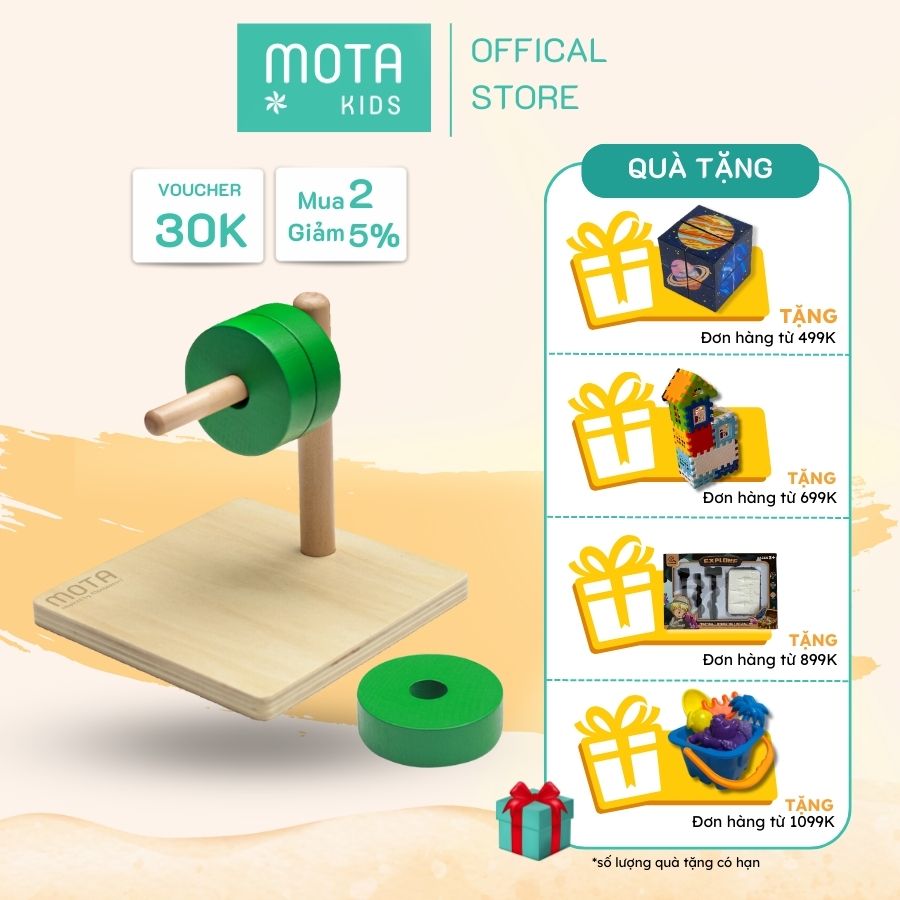 Đồ chơi chốt ngang với hình đĩa tròn cho bé từ 15-18 tháng Montessori Mota - Hỗ trợ phối hợp tay &amp; mắt - Hàng chính hãng
