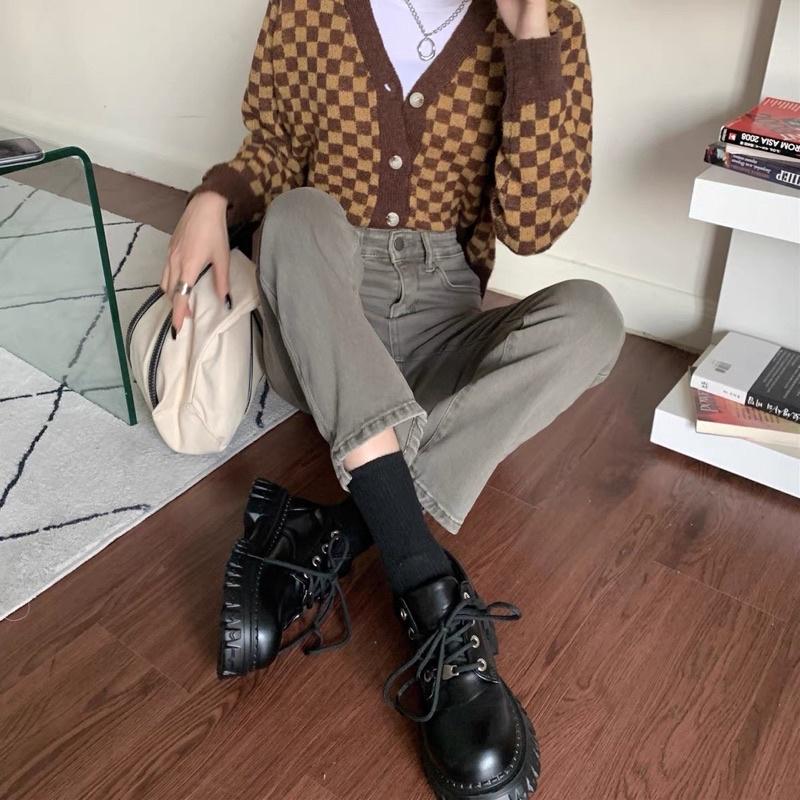 Quần jeans ống đứng xẻ màu ghi xám