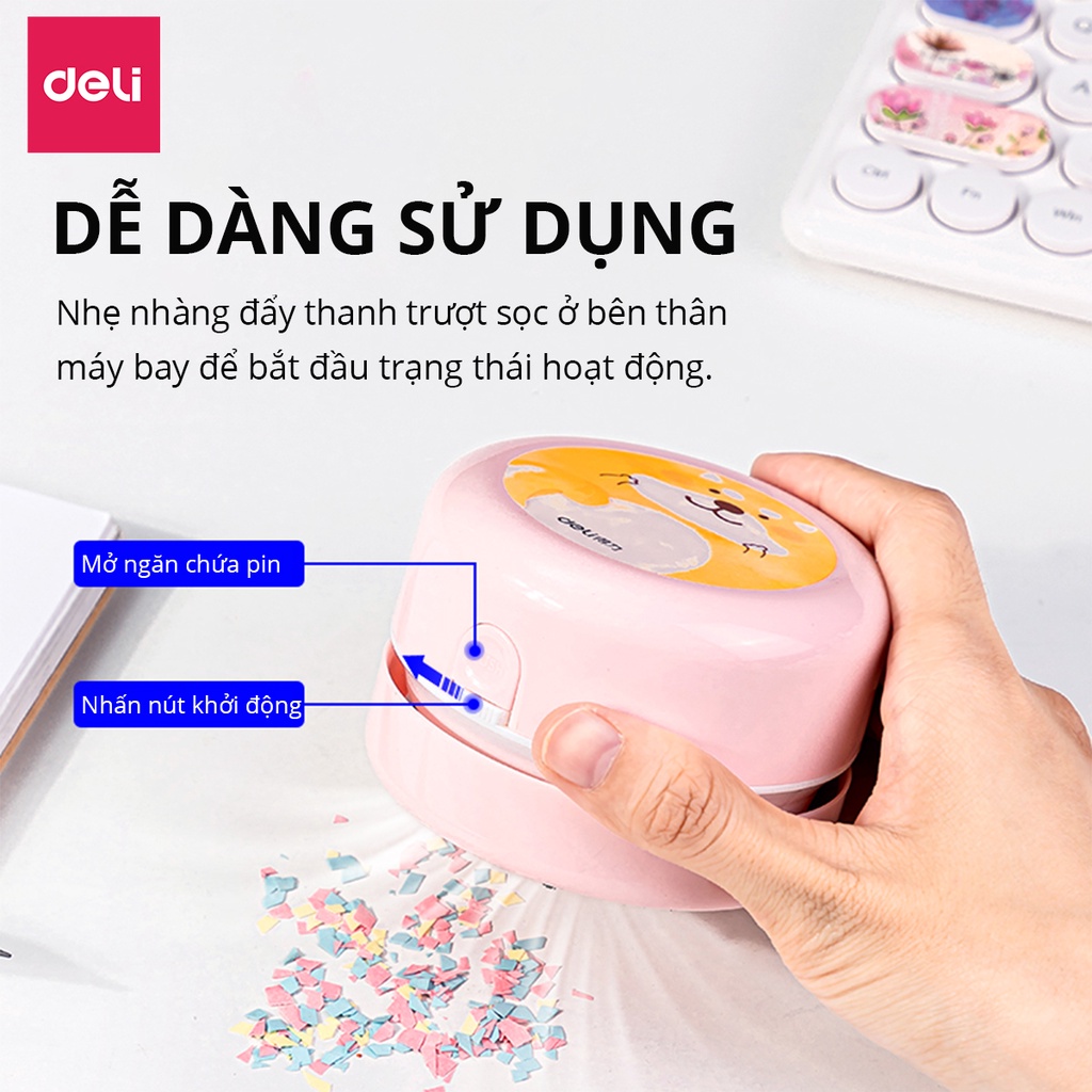 Máy hút bụi mini không dây cầm tay nhỏ nhắn tiện dụng Deli - Lực hút ổn đinh - Phù hợp vệ sinh bàn phím, laptop, góc học tập, nhà bếp, ô tô - Trắng / Xanh dương - Hàng chính hãng -18883