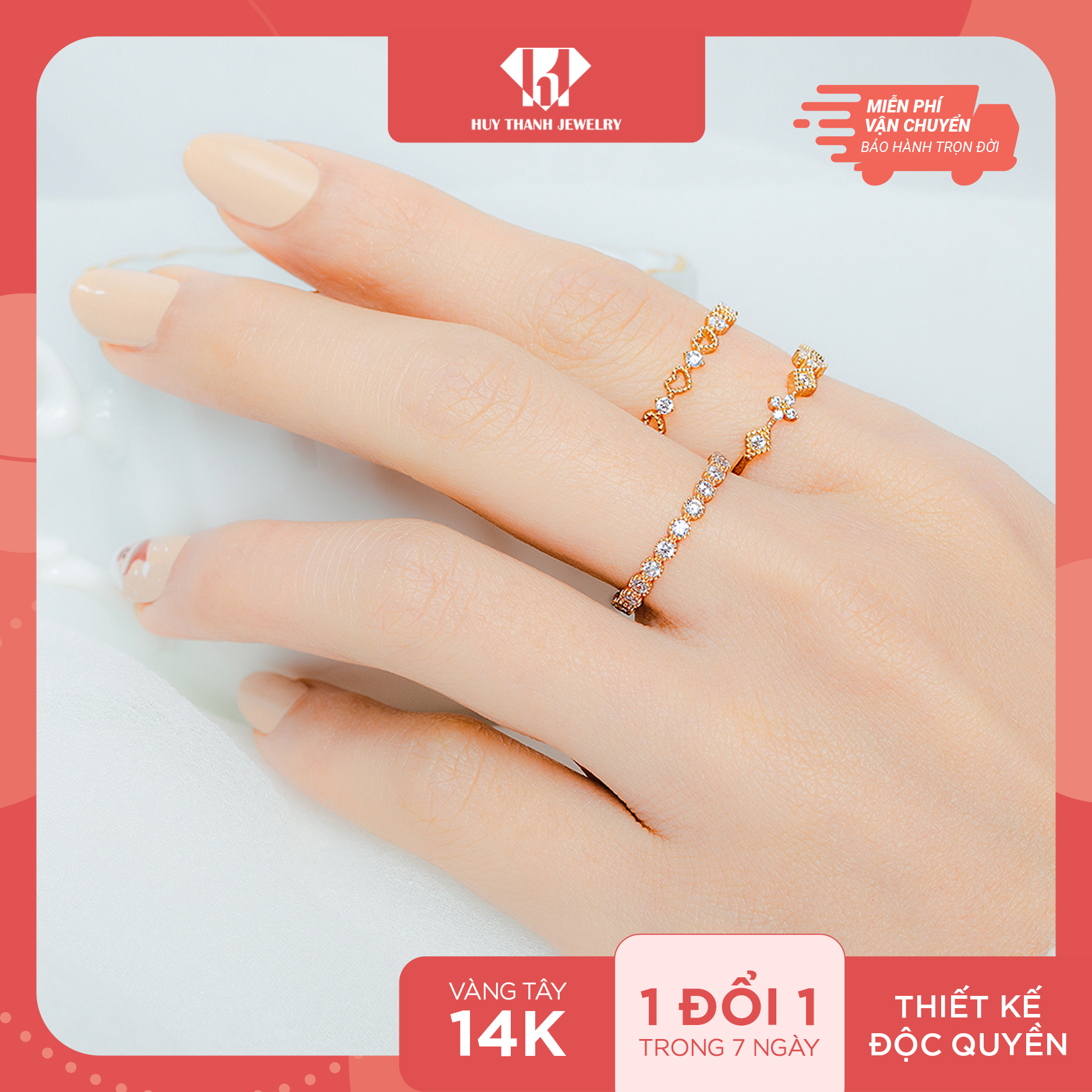 Nhẫn nữ vàng 10k Huy Thanh Jewelry NLF07 size 12