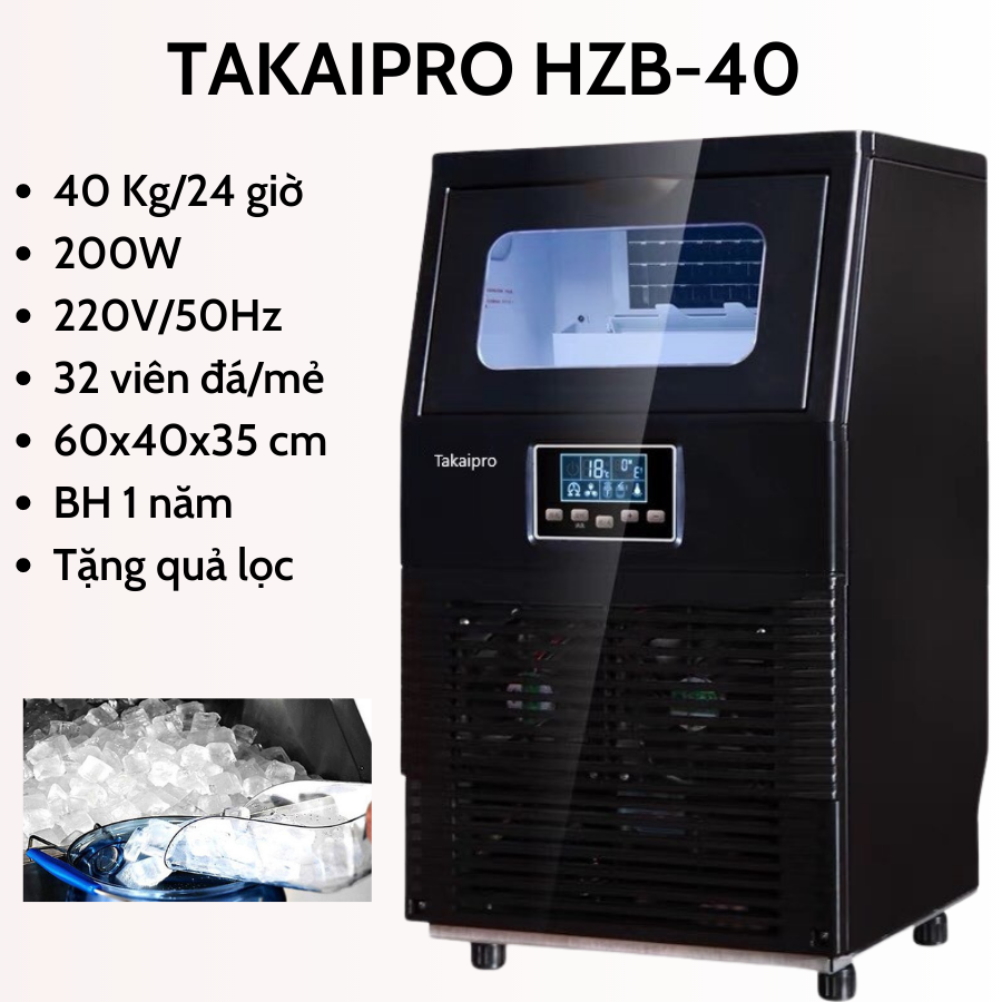 Máy làm đá viên TAKAIPRO HZB-40 - công suất định mức 40Kg/24 giờ - Thương hiệu Nhật Bản - Hàng chính hãng