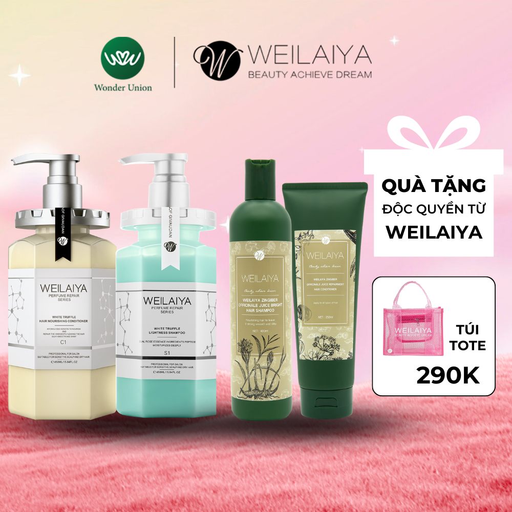 Combo dầu gội đầu, dầu xả tóc Weilaiya chiết xuất nấm Truffle và dầu gội đầu, dầu xả tóc thảo dược gừng Weilaiya