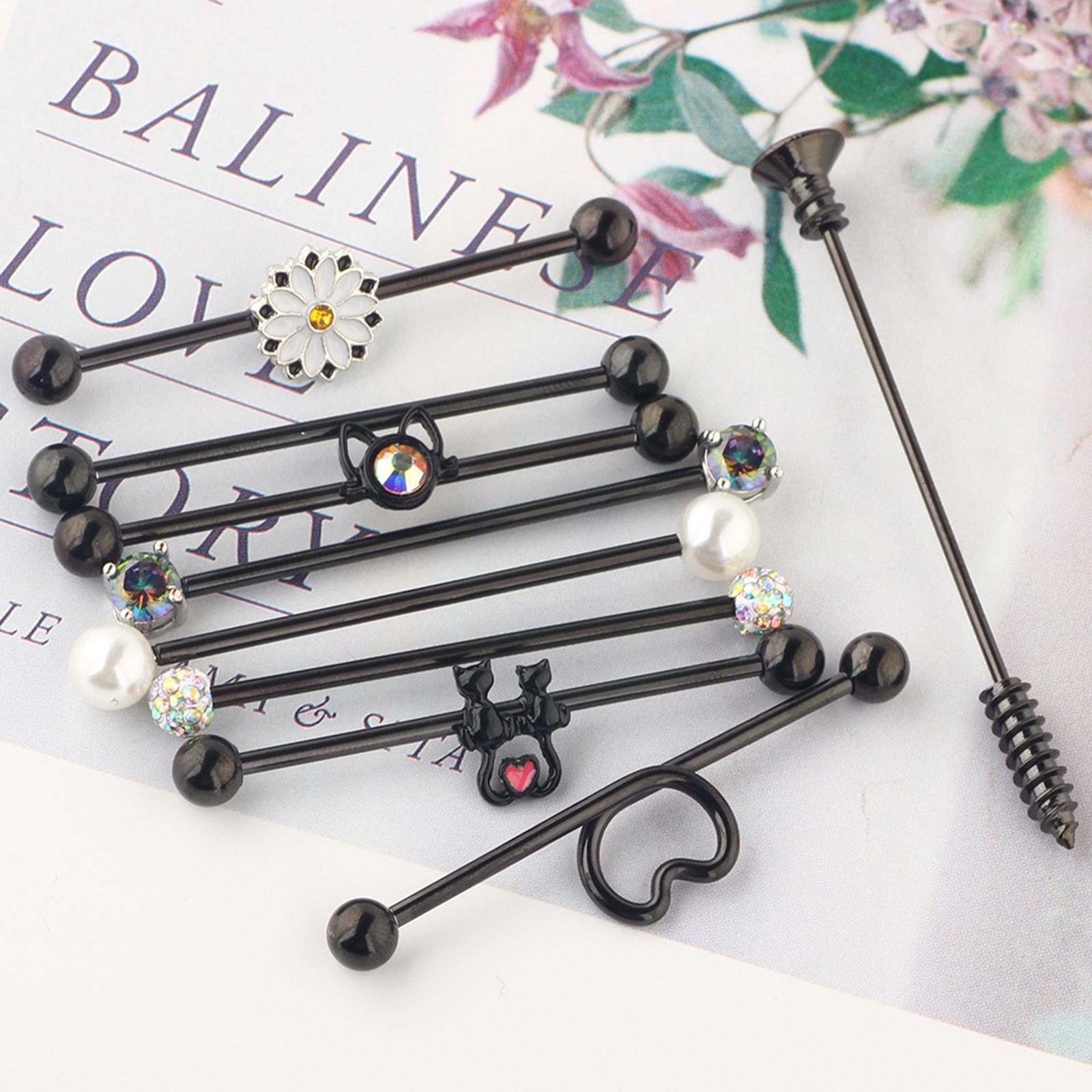 10Pcs Tragus Earrings Stud Industrial Barbell Piercing Bar Ear Earring Stainless Steel Lip Rings Labret Stud Body Piercing Jewelry for Women Men