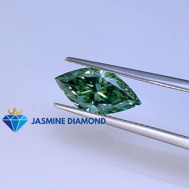 Kim cương nhân tạo Mỹ Moissanite giác cắt Marquise màu xanh lá