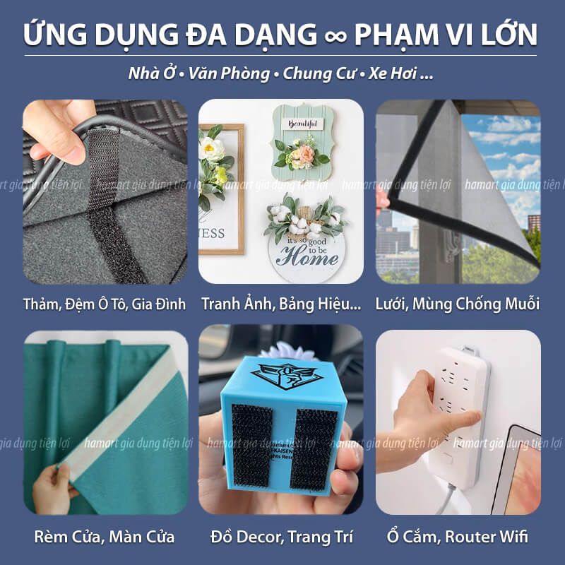 50CM Băng Dính Gai Velcro Keo 3M Hamart Móc Khoá Nhám Dán Cố Định Rèm Thảm Nệm Ô Tô Treo Đồ Đa Năng